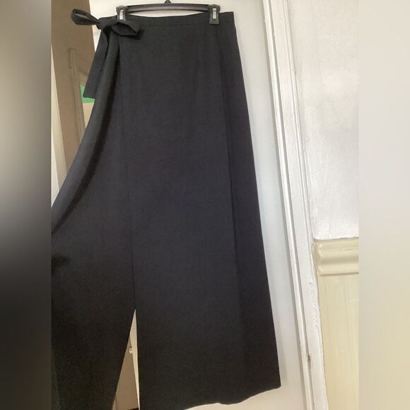 Ivan Grundahl Zs 44 black wide trousers wrap front and side tie, wool blend - Picture 3 of 13